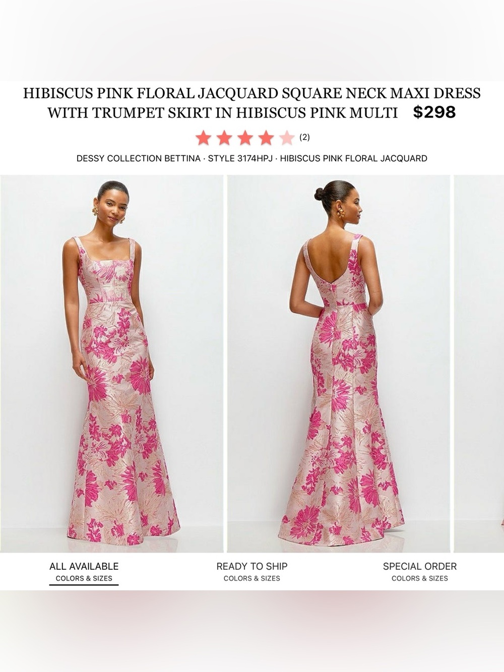 Dessy Collection Pink Floral Jacquard Maxi Dress